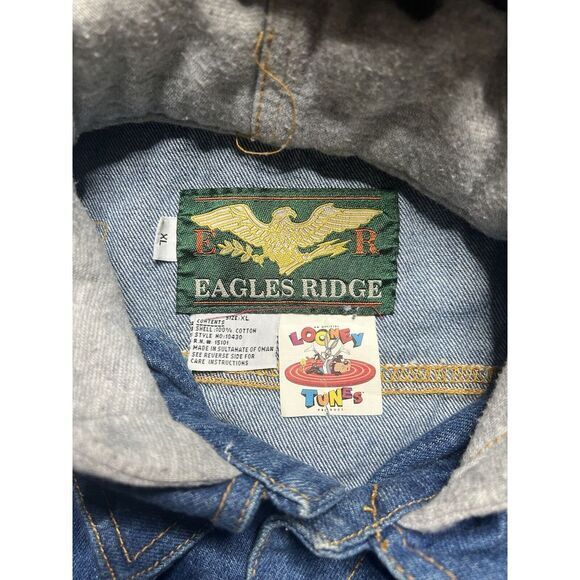 Vintage Looney Tunes Denim Vest Mens XL Button Hoodie‎ Eagles Ridge 1994 - Picture 5 of 8
